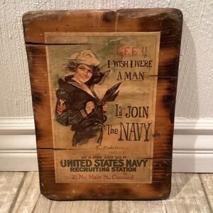 Vintage Wall Art - USA Navy Pin-Up Recruitment Advert Military Wood Hanging